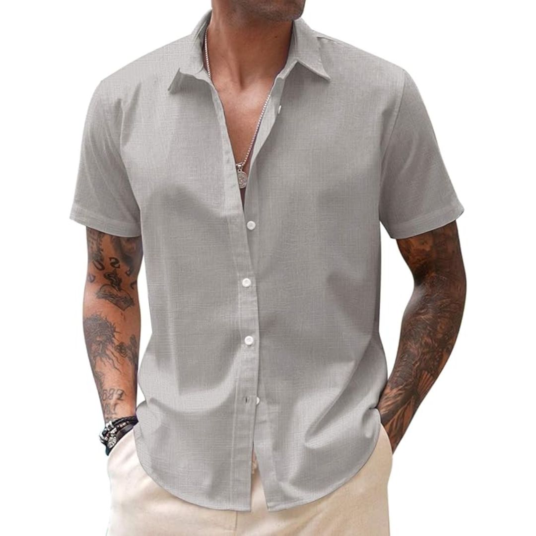 Maximilian – Klassisches Leinen-Look Herrenhemd in dezentem Grau