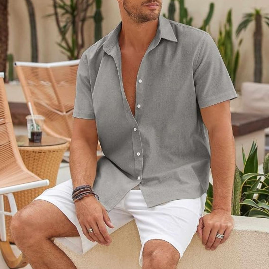 Maximilian – Klassisches Leinen-Look Herrenhemd in dezentem Grau