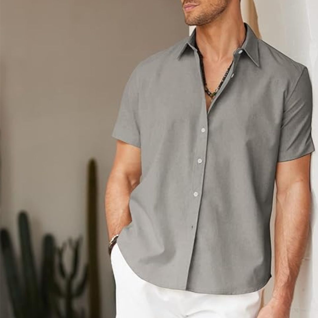 Maximilian – Klassisches Leinen-Look Herrenhemd in dezentem Grau