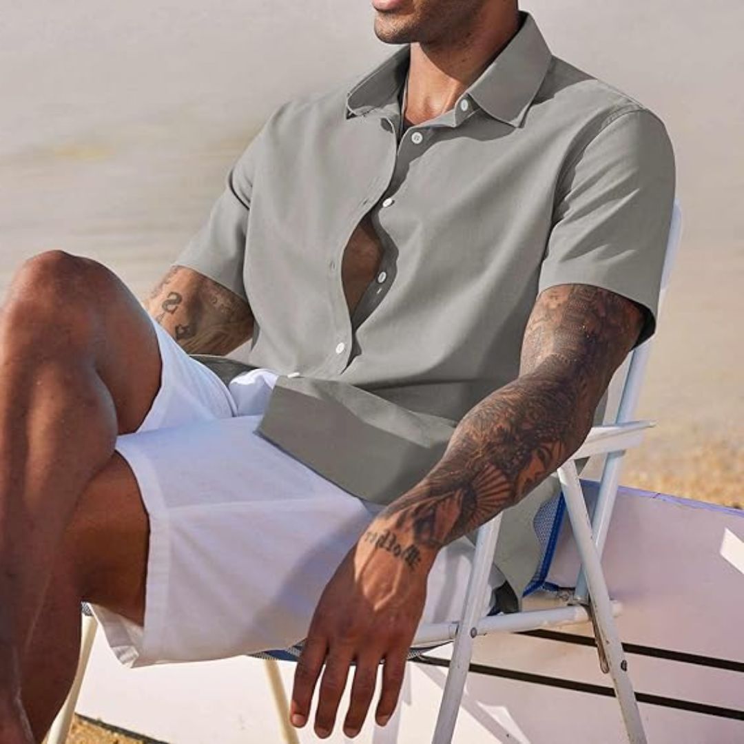 Maximilian – Klassisches Leinen-Look Herrenhemd in dezentem Grau